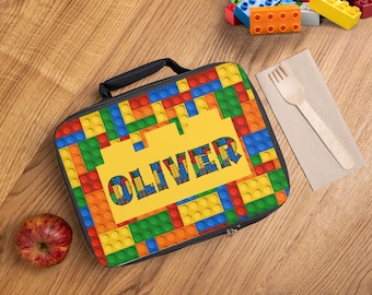 Personalized Building Block Lunch Bag Custom Name Insulated Lunch Bag Builders Gift School Supplies Kids Lunch Bags Boys Birthday Gift