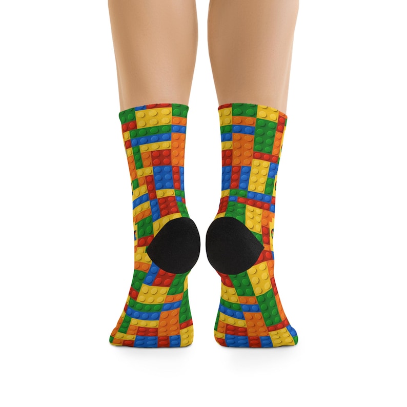 Colorful Building Block Pattern Socks 3.5 kids to 12 Mens One Size Fits Most Bild 9