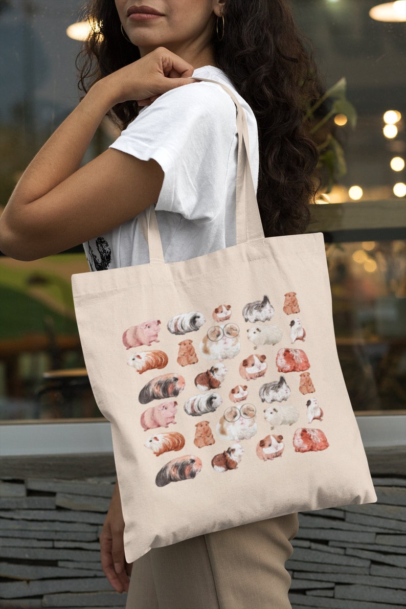 Guinea Pig Tote Canvas Tote Bag Guinea Pig Lover Gift for Her Pet Lover Gift Women's Tote Gift for Her Teacher Tote Cute Purse Shoulder Bag image 1