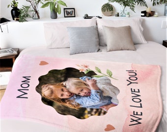 Personalized Photo Blanket Custom Throw Gift for Mom Gift from Kids Personalized Mom Gift for Children I Love You Gift for Her Dad Custom