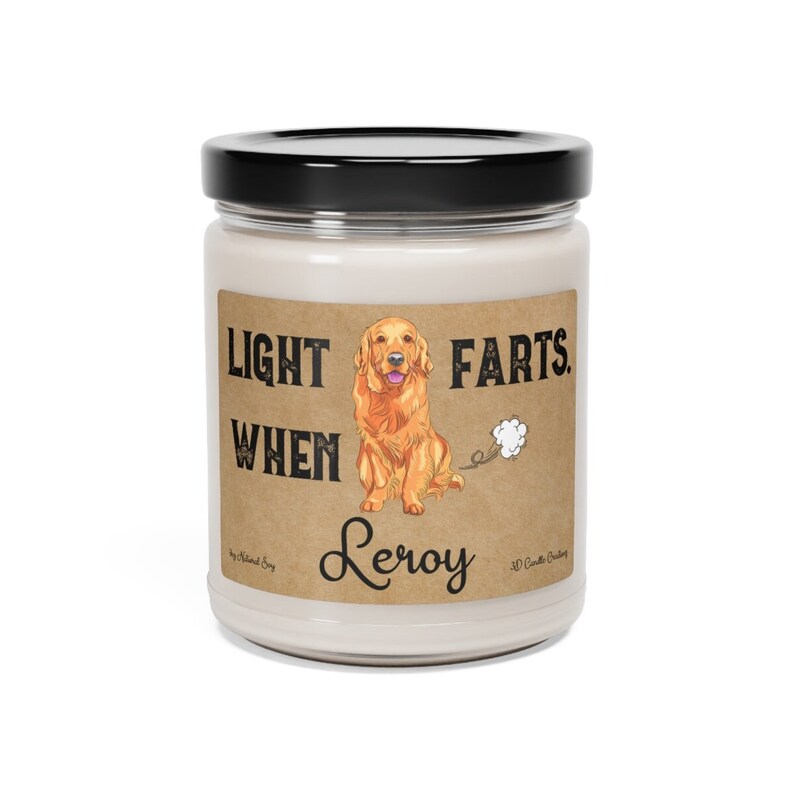 Golden Retriever Candle Personalized Gift Light When Name Farts Funny Gift for Dog Lover Dog Deodorant Odor Eliminator Animal Scented Candle image 5