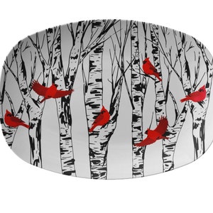 Cardinal Serving Platter 10 x 14 Bird Lover Serving Dish Cardinals Birch Tree Kitchen Home Decor Housewarming Gift Red Birds Nature Lover image 2