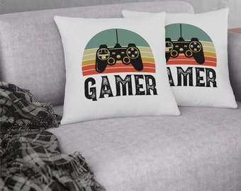 Custom Gamer Pillow Retro Gaming Decor Game Controller Pillow Video Game Room Decor Gift for Him Birthday for Him Husband Sons Bedroom Throw