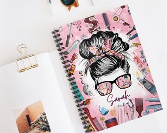 Personalized Hair Stylist Spiral Notebook Ruled Line Client Log Notes Book Gift for Barber Hairstylist Gift Cute Pink Custom Name Notebook