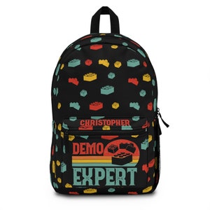 Sac à dos personnalisé avec blocs de construction Sacs à dos pour garçons Fournitures scolaires Cadeau pour garçon Nom personnalisé Cadeau cartable Cadeaux d'anniversaire Démo Expert Enfants