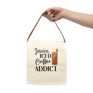 Custom Iced Coffee Addict Canvas Lunch Bag Fall Reusable Bags Eco Friendly Cotton Coffee lover Gift Picnic Tote School Supplies Work Totes image 5