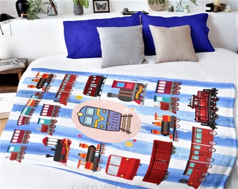 Train Throw Blanket Childrens Room Decor Toddler Blankets Gift for Boys Kids Trains Decor Train Lover Gift Toddlers Nursery Cute Boy Throws