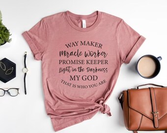 Faith Shirts Waymaker Shirt Christian Tshirt Religious Gift Inspirational Clothing for Women Bible Verse Tees God Shirt Jesus Disciple Tees