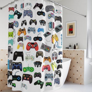 Video Game Shower Curtain Boys Bathroom Curtains Home Decor Bath Kids Teens Gaming Gifts Gift for Him Birthday Game Controller image 2