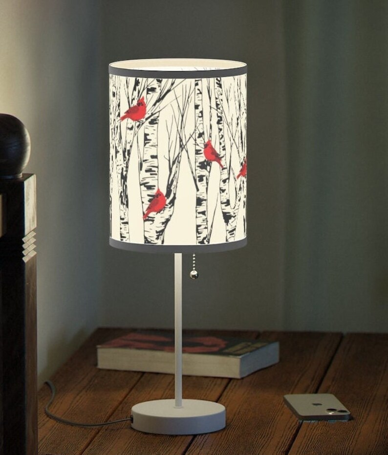 Cardinals Lamp Home Decor Bird Lover Table Light Red Cardinal Lover Lampshade Farmhouse Gift for Her Housewarming Night Light Accent Lamps image 3