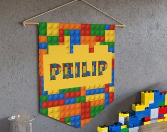 Custom Name Banner Personalized Building Block Pennant Banners Boys Bedroom Decor Birthday Gift for Boys Blocks Builder Gifts