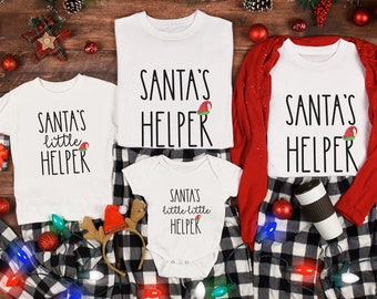 Custom Santas Helper Christmas Shirts Family Christmas Shirt Matching Christmas Tees Kids Christmas Baby Toddler Adult Family Cute Holiday