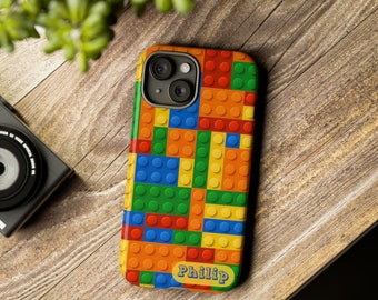 Custom Building Block Tough Phone Cases iphone or android Variety of Sizes Personalized Name Block Builder Phone Cover Boys Phone Case Gift