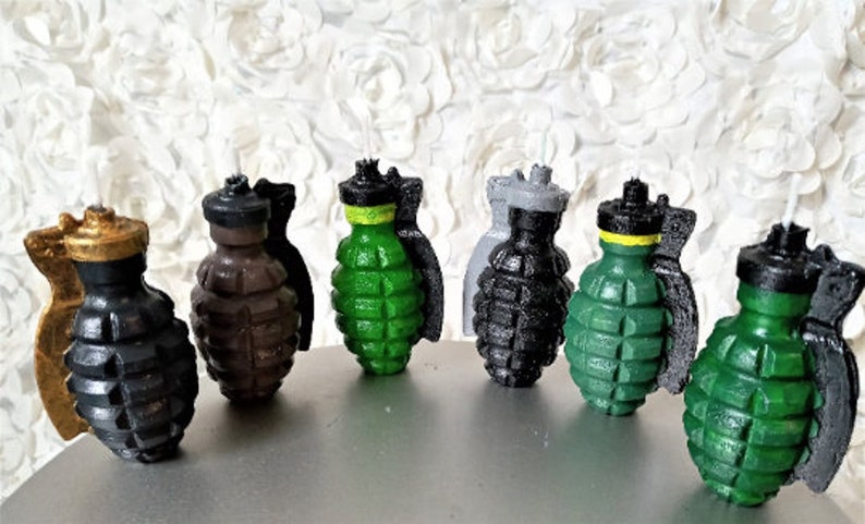 Grenade Candle Cake Topper Bomb Gamer Candles War Video Games Birthday Theme Gaming Husband Fathers Gift for Him TNT Fondant 3D Grenades YouChooseOneColor