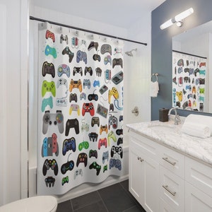 Video Game Shower Curtain Boys Bathroom Curtains Home Decor Bath Kids Teens Gaming Gifts Gift for Him Birthday Game Controller image 4