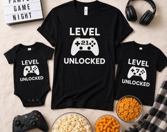 Level Unlocked Gamer Birthday Shirt: Matching Family Gaming Outfit