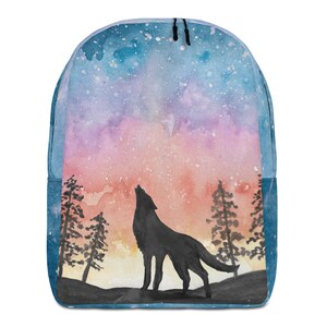 Personalized Wolf Backpack Ultralight Backpacks Boys Birthday Watercolor Howling Wolf Nature Gift for Boy Rucksack Book Bag School Supplies image 2
