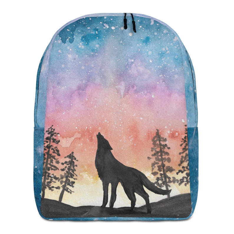 Personalized Wolf Backpack Ultralight Backpacks Boys Birthday Watercolor Howling Wolf Nature Gift for Boy Rucksack Book Bag School Supplies image 2