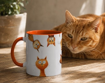 Orange Cat Mug: Funny Peeking Kitten Ceramic Coffee Cup