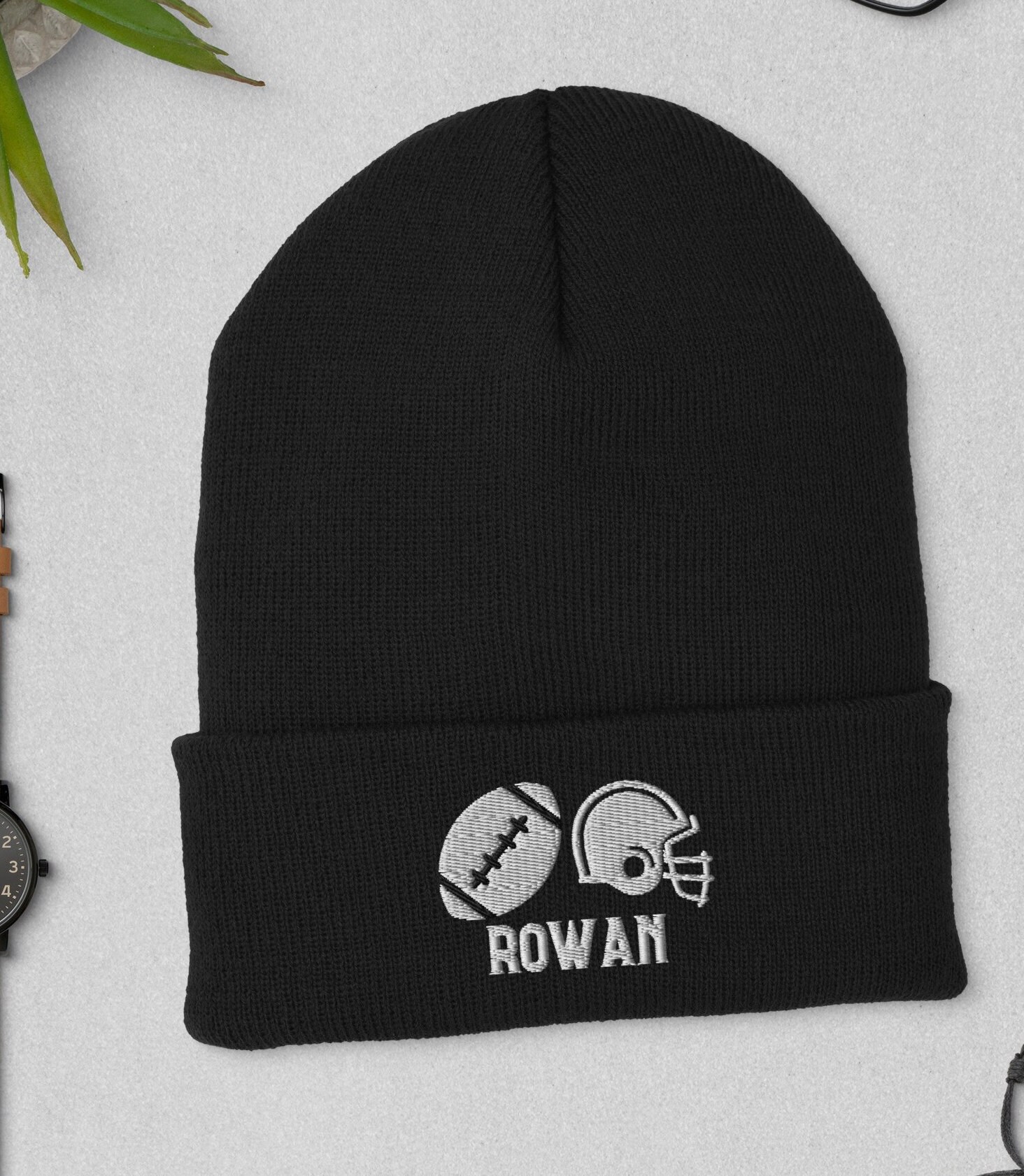 Personalisierter Name Fußball-Beanie mit Bommel, Fußball-Wintermütze, Geschenke für Kinder und Jungen, bestickt, Fußball-Liebhaber, Geburtstagsgeschenke, Einheitsgröße, mit Bündchen