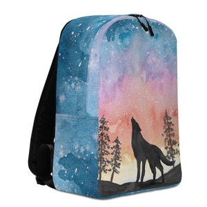 Personalized Wolf Backpack Ultralight Backpacks Boys Birthday Watercolor Howling Wolf Nature Gift for Boy Rucksack Book Bag School Supplies image 3