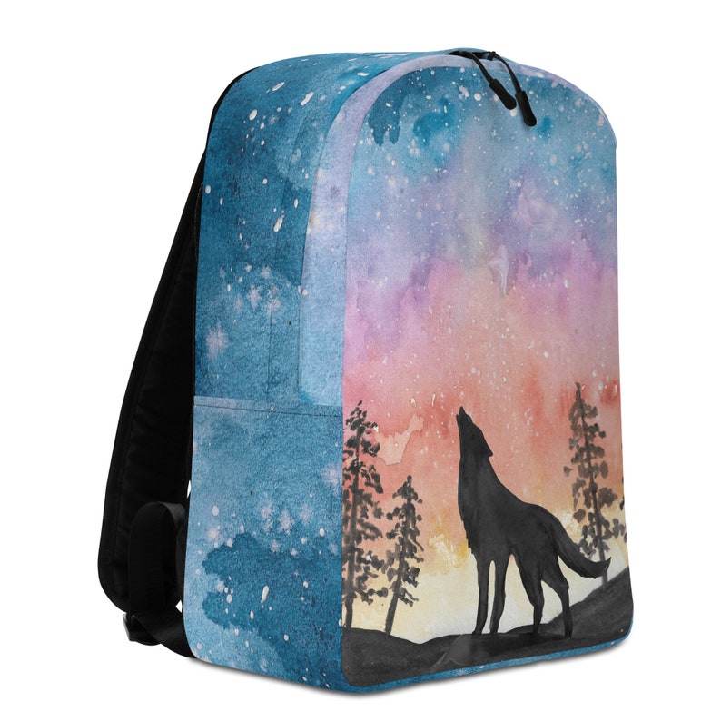 Personalized Wolf Backpack Ultralight Backpacks Boys Birthday Watercolor Howling Wolf Nature Gift for Boy Rucksack Book Bag School Supplies image 3