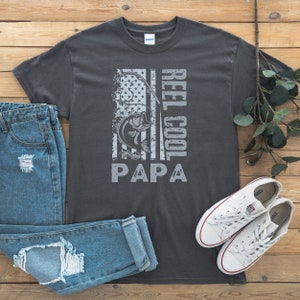Reel Cool Papa Flag Shirt for Men Grandpa Gifts Dads Fishing Shirts Birthday Mens Tshirts Fisherman Gift from Daughter Kids Fathers Day