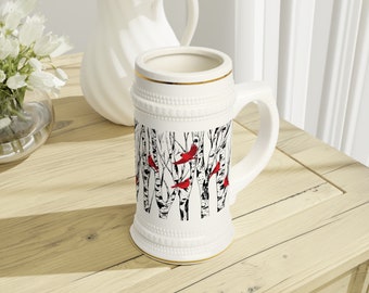 Cardinal Stein Mug Nature Lover Gift Cardinals Birch Trees Kitchen Decor Beer Mug Gift for Him Gift for Dad Stein Mug Gift for Husband Idea