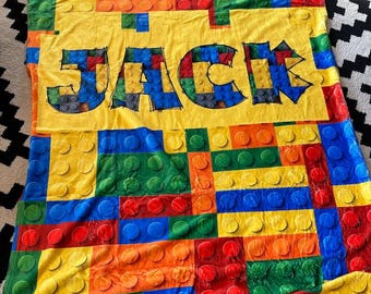 Personalized Building Block Blanket: Custom Name Throw, Kids Decor
