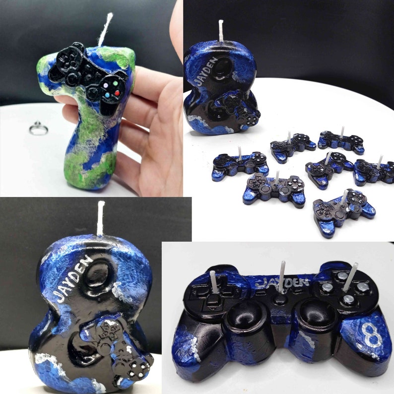 Video Game Birthday Candle Cake Topper Gamer Gift Gaming Home Decor 4 5 6 7 8 9 Year Boys Gifts Unique Gaming Party Game Controller Handmade image 1