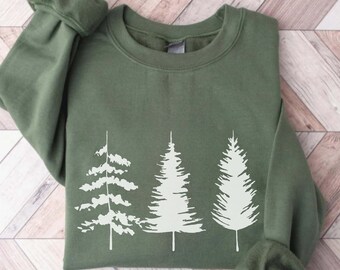 Camping Sweatshirts for Women Sweatshirt Pine Tree Evergreen Trees Gift for Nature Lover Travel Hiking Shirt Crewneck Spruce Pines Outdoors