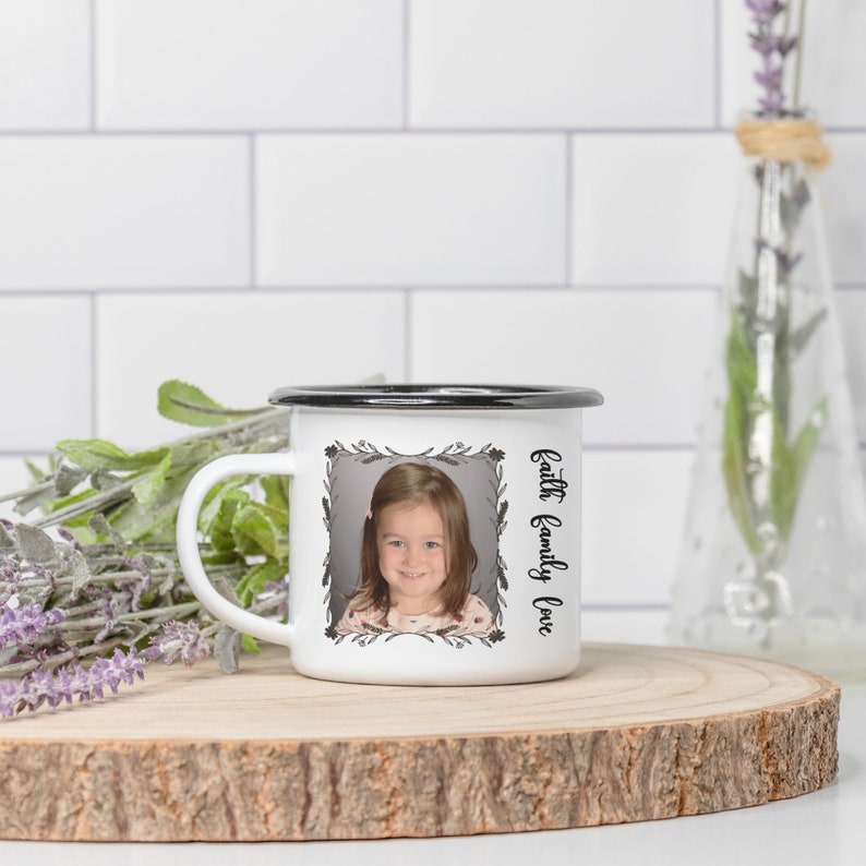 Personalized Photo Enamel Coffee Mug Campfire Mug Home Decor Custom Picture Gift Camping Style Mugs 12 Ounce Cup Picture Cup Unique Gifts image 3