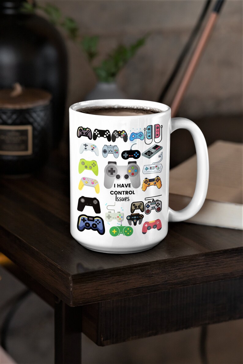 Control Issues, Gamer Coffee Tea Mug, Funny Gaming Gift, Video Game Birthday, Gift for Dad Son, Gamer Gift, Gaming Home Décor Controller Mug image 1