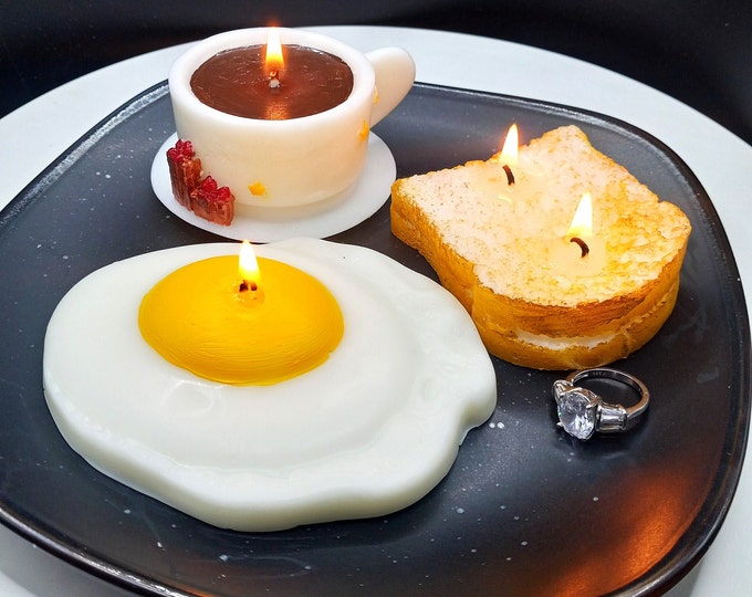 Breakfast Candles Handmade Gifts Fried Egg Toast Coffee Cup Fake Food Art Home Decor Gag Gifts Eggs Stocking Stuffer Food Shape Candles Gift
