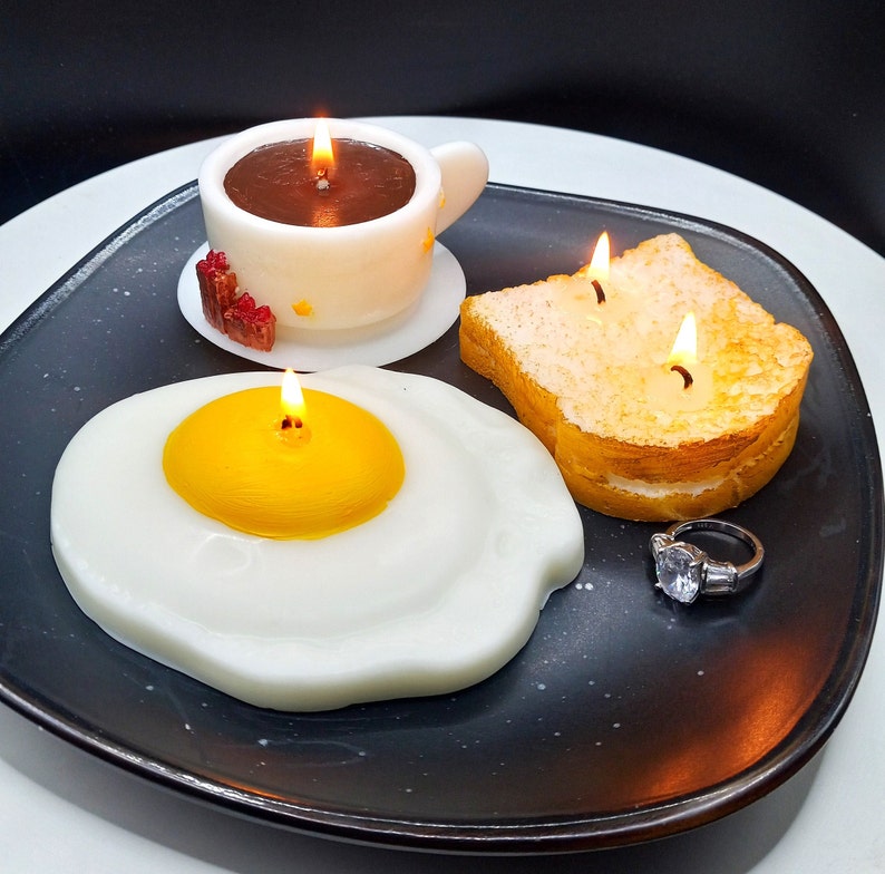 Breakfast Candles Handmade Gifts Fried Egg Toast Coffee Cup Fake Food Art Home Decor Gag Gifts Eggs Stocking Stuffer Food Shape Candles Gift Breakfast(All Three)