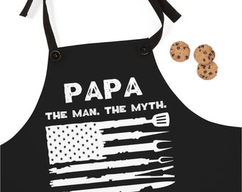 Custom Grill Apron Papa Man the Myth Grilling Legend Birthday Gift for Him Husband Christmas Gift for Men Dad Him Guy Grandfather BBQ Grill