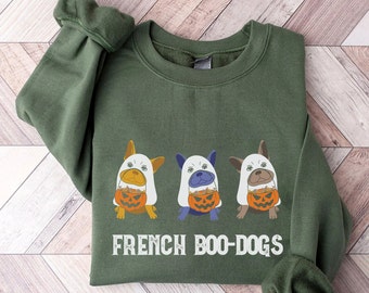 French Boo-Dogs Sweatshirt French Bulldog Halloween Crewneck Dog Sweatshirts Frenchie Mom Pullover Sweater Fall Dog Shirts Funny Pun Costume