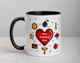 Video Game Mug for Husband Best Husband Ever Gift for Video Gaming Him Birthday Anniversary Retro Gaming Coffee Mug I Love You Ceramic Cute