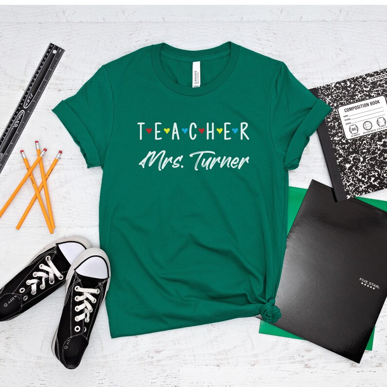 Custom Teacher Shirt Grade School Elementary Kindergarten Teaching Gift Preschool Shirt Cute Tshirts for Her Personalized Teachers Tee Kelly