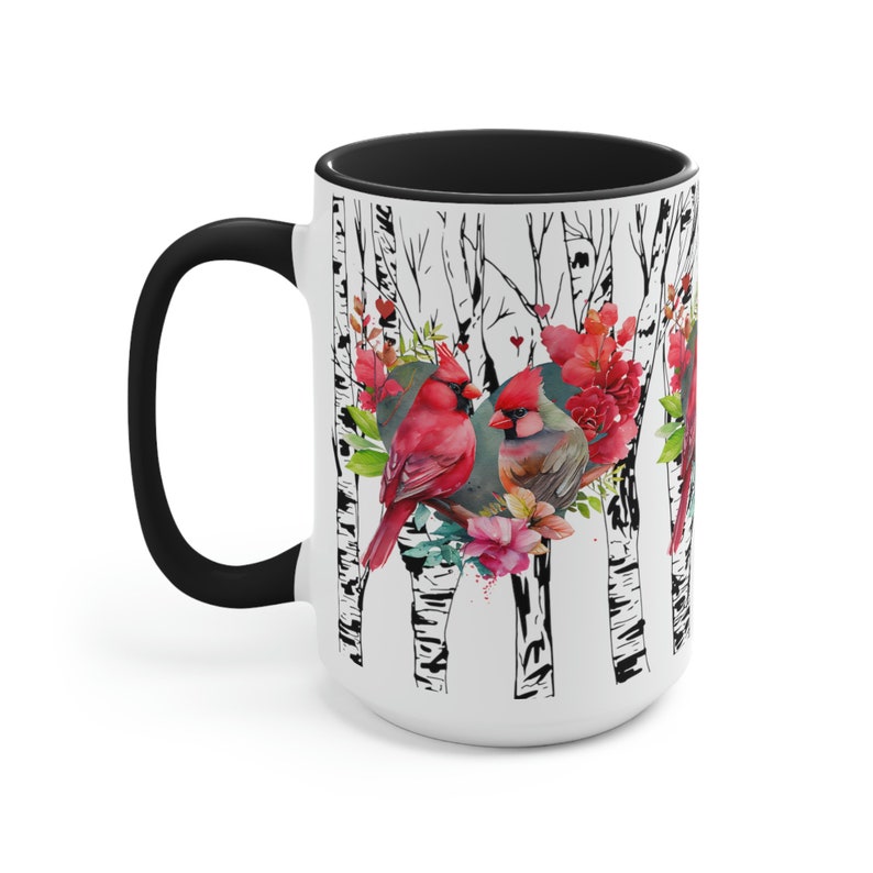 Cardinals Birch Trees Mug Cardinal Lover Gift Nature Birder Mug Bird Watcher Lover Gift Coffee Mug Lodge Mug for Mom Mothers Day Black