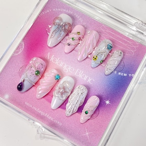 Rosa 3D Blume Presse auf Nägel, Blumennägel, 3D Nägel, Blumennägel, rosa Nägel, Glitzernagel, Mandelnagel, Fairycore-Nagel, süßer Nagel, PO077