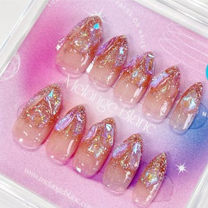 Glitter rhinestone press on nails, glitter nails, crystal nails, rhinestone nails, glitter nails, almond nail, ombre nail, bling nail, PO065