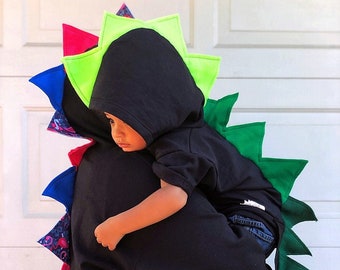 Kids Green Dino Spike Hoodie - toddler boy dinosaur hoodie - dinosaur hoodie with tail - dinosaur costume - dinosaur birthday outfit