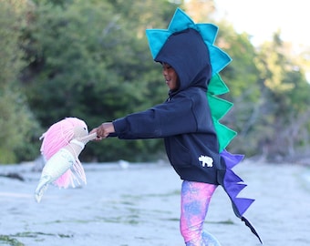 Girl dinosaur costume, mermaid tail, purple dinosaur, dinosaur spike hoodie, Halloween kids, dinosaur spike shirt, READY TO SHIP