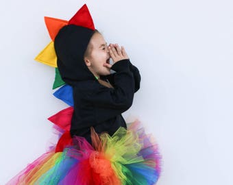 Bright Rainbow Spike Dino Hoodie, kids Christmas gift, dinosaur spike hoodie, dino costume, toddler sweatshirt, girl birthday party gift