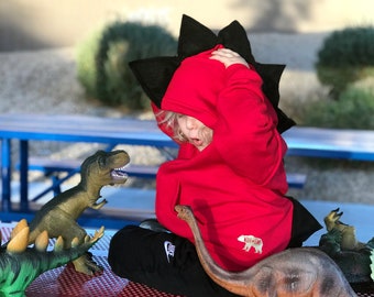 Red & Black Dino Hoodie - dinosaur birthday party - kids dinosaur sweater costume - kids Christmas gift ideas - dinosaur hoodie for boys