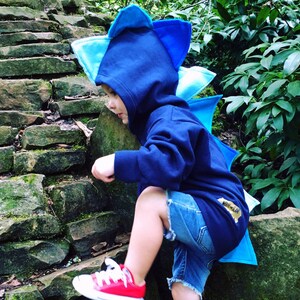 Toddler dinosaur costume, blue dinosaur hoodie, navy ombre sweatshirt, boy dino hoodie, kids Christmas, unique Halloween costume, kids gift image 5