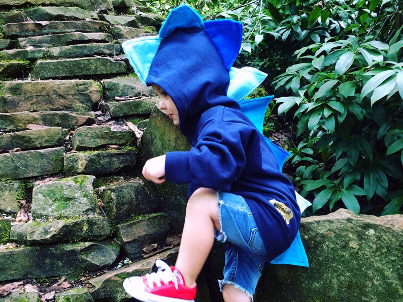 Toddler dinosaur costume, blue dinosaur hoodie, navy ombre sweatshirt, boy dino hoodie, kids Christmas, unique Halloween costume, kids gift image 5