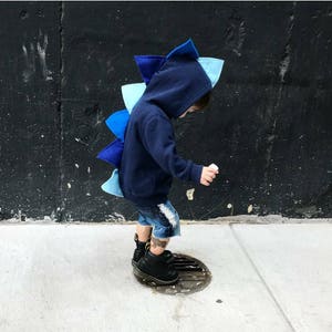 Toddler dinosaur costume, blue dinosaur hoodie, navy ombre sweatshirt, boy dino hoodie, kids Christmas, unique Halloween costume, kids gift image 3