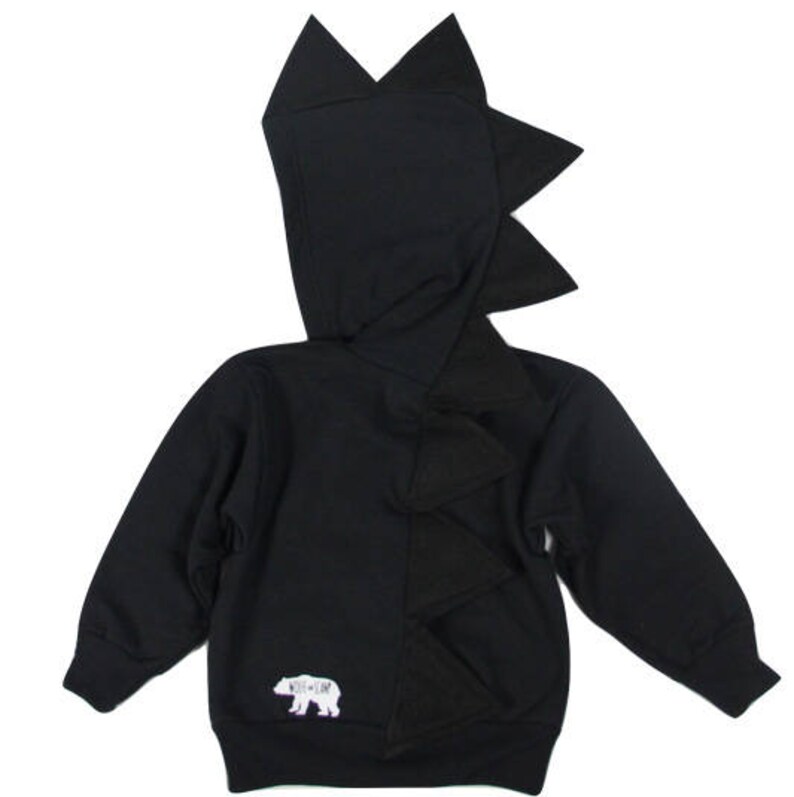 Dinosaur Hoodie, black dino hoodie, toddler zip up jacket, kids Halloween costume, dinosaur birthday party, kids dinosaur gifts image 4